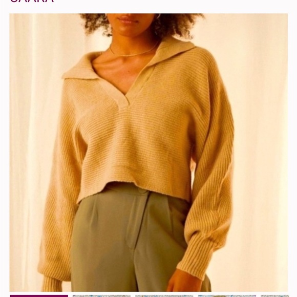New NWT Caara Cropped Collared Wool Blend Sweater Mustard Yellow Sz Small S - Picture 1 of 7